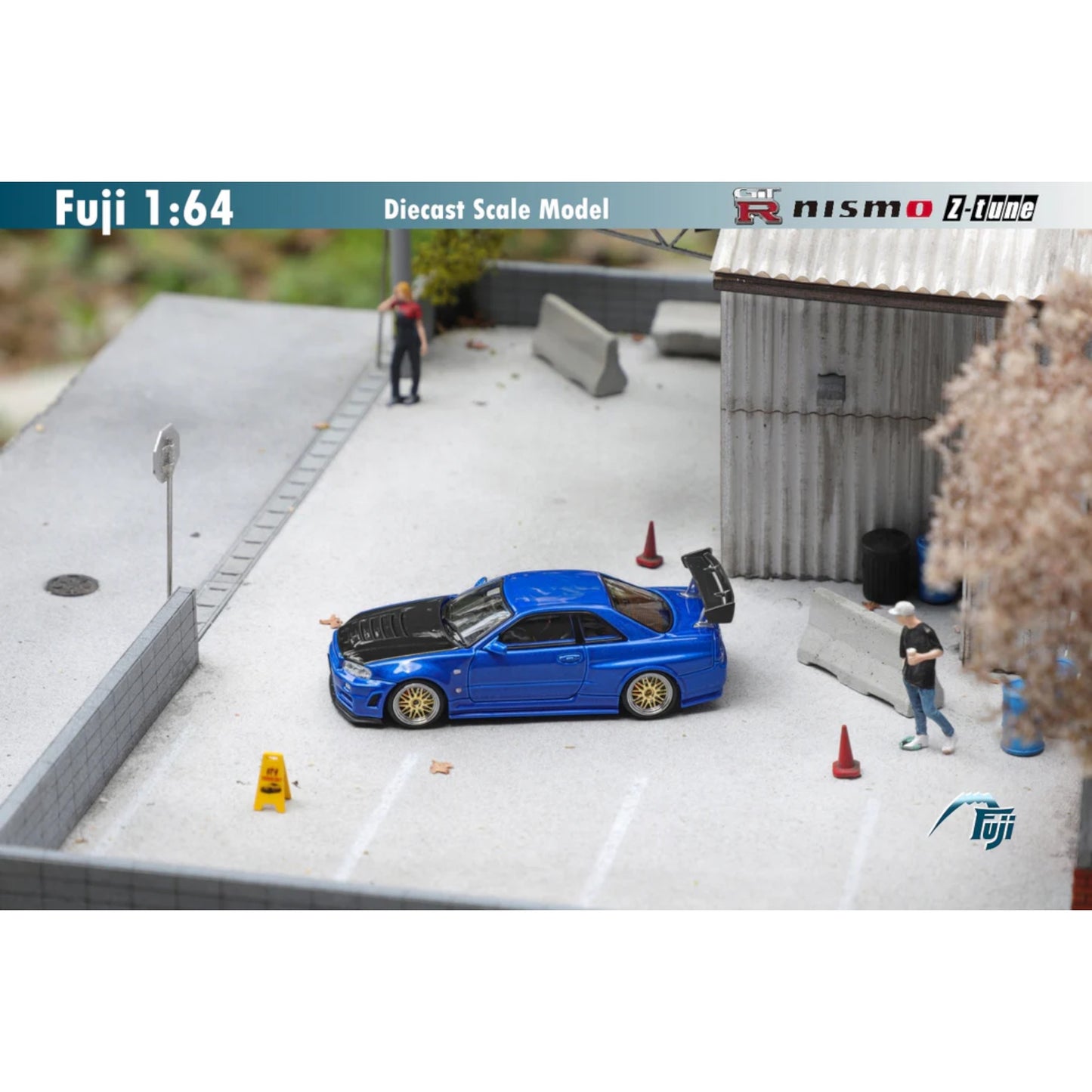Fuji Model - Nissan Skyline GT-R (R34) Nismo Z Tune High Wing + BBS, Blue with Carbon Hood