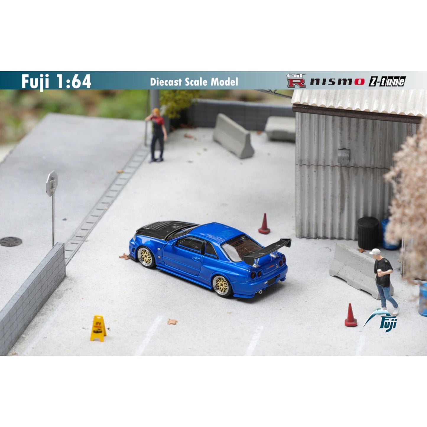 Fuji Model - Nissan Skyline GT-R (R34) Nismo Z Tune High Wing + BBS, Blue with Carbon Hood