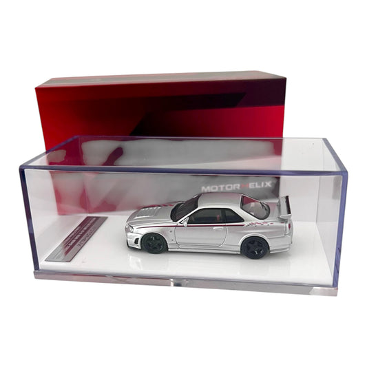 Motorhelix - Pre-Order - Nissan Skyline GT-R R34 NISMO Customized, Sonic Silver Metallic - M63464