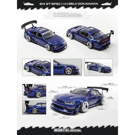 Mortal Diecast - Pre-Order - Nissan Silvia S14 GT-Spec LV1JSEIJI Ookawara, Blue