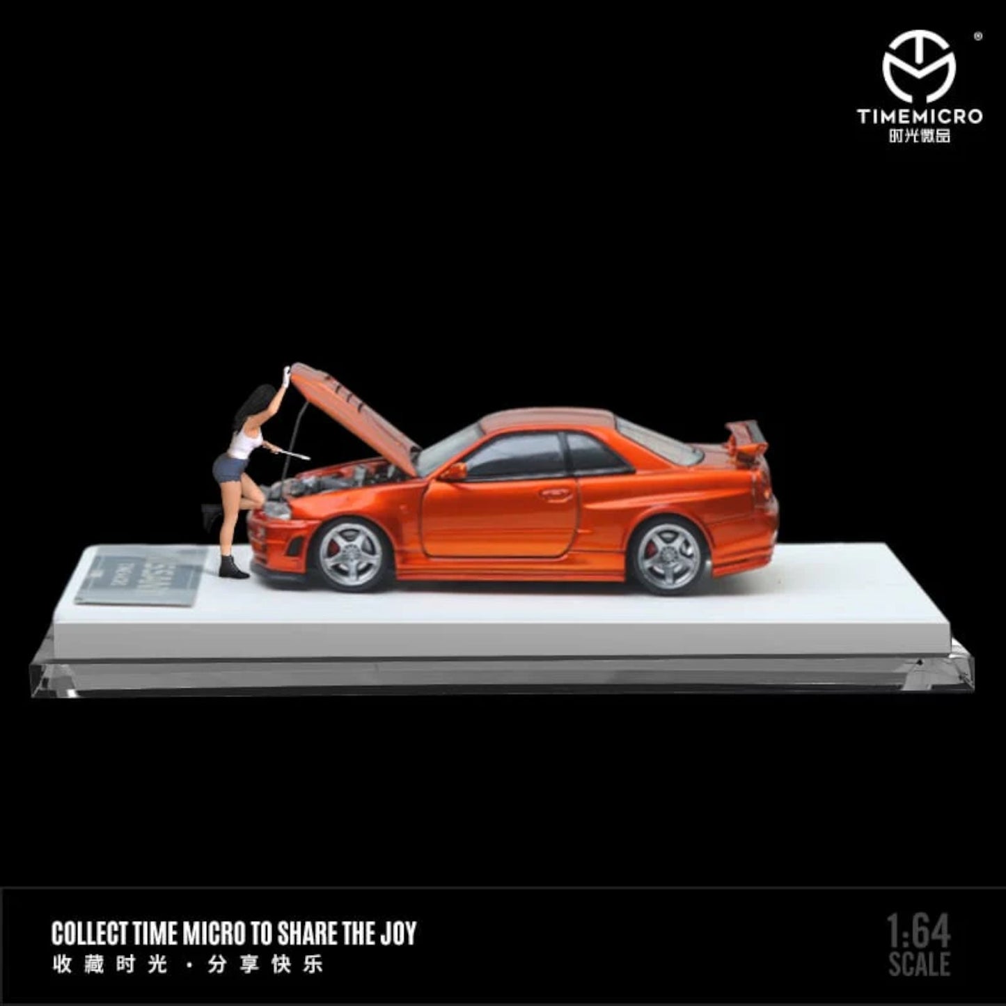 Time Micro - Nissan Skyline GTR (R34) Z-Tune, Orange with Figure - TM643408-1