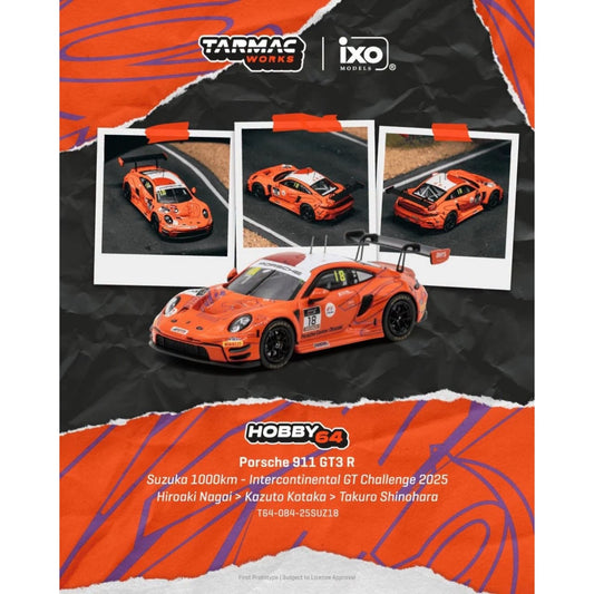 Tarmac Works - Pre-Order - PORSCHE 911 (992) GT3 #18 HIROAKI NAGAI SUZUKA 1000KM 2025 - T64-084-25SUZ18
