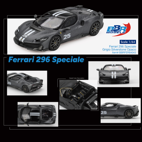 BBR - Pre-Order - FERRARI 296 SPECIALE GRIGIO SILVERSTONE OPACO 2025 - BBRFER64043