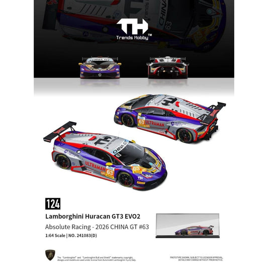 Trends Hobby - Pre-Order - Lamborghini Huracan GT3 EVO2, Absolute Racing - 2026 China GT #63 - 241083-D