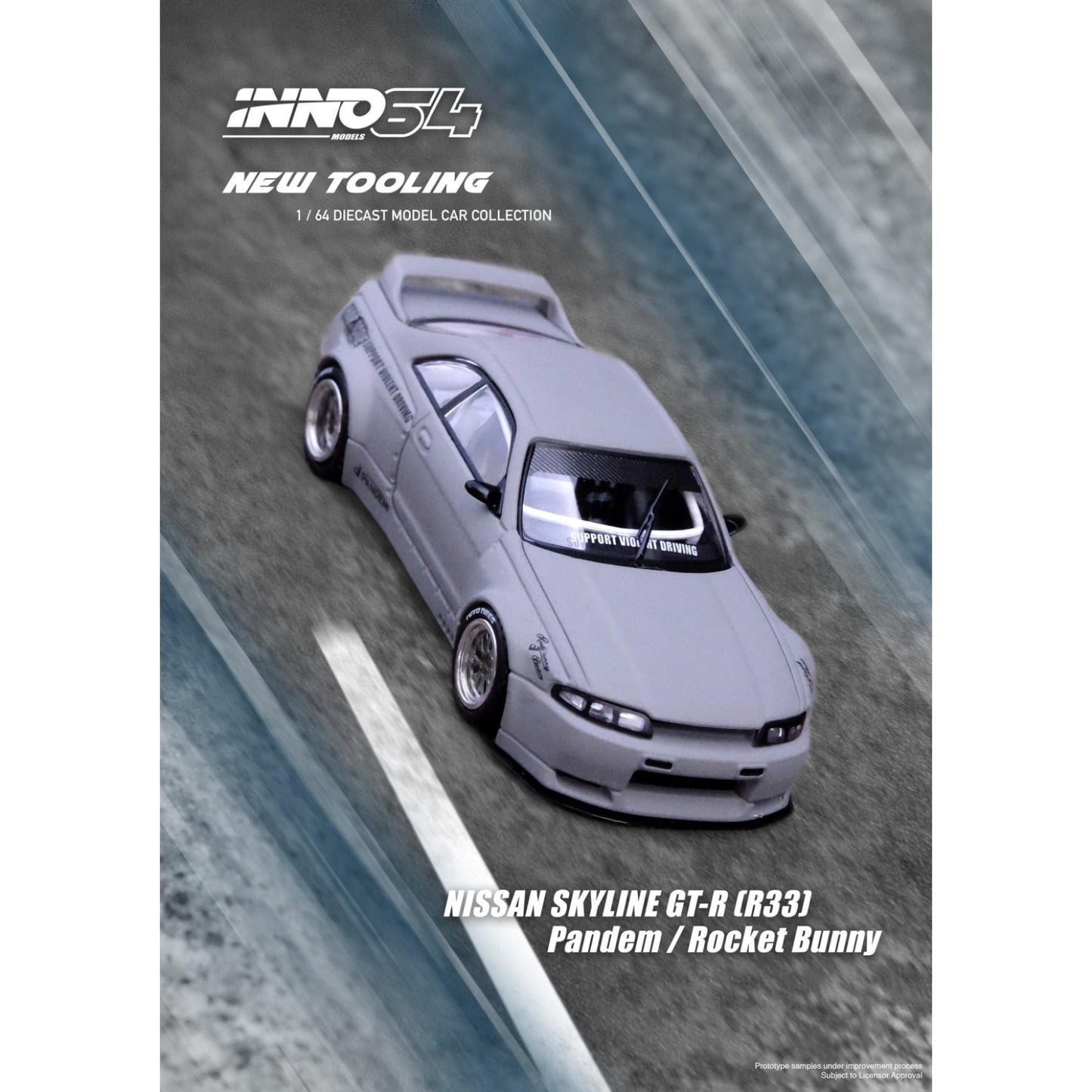 INNO64 - Nissan Skyline GT-R (R33) Pandem Rocket Bunny, cement grey matt - 1:64 - IN64-R33P-CGM