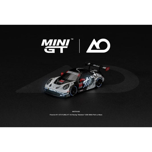 Mini GT - Pre-Order - Porsche 911 GT3 R (992) #77 AO Racing "Skeleton Rexy" 2026 IMSA Petit Le Mans - MGT01436-BL (Blister)