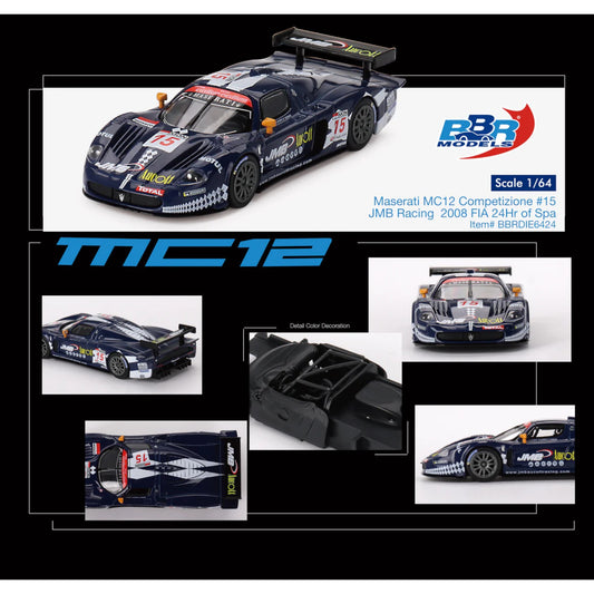 BBR - 2008 Maserati MC12 Competizione #15 JMB Racing 24hr of Spa, blue - BBRDIE6424 - 1:64