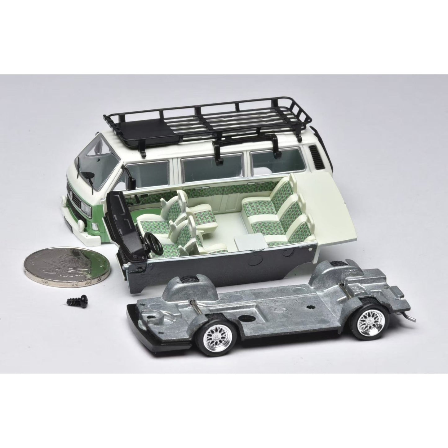 Mortal Diecast - Pre-Order - VW T3, White Green with Accessories - MO64-T3-WHIG