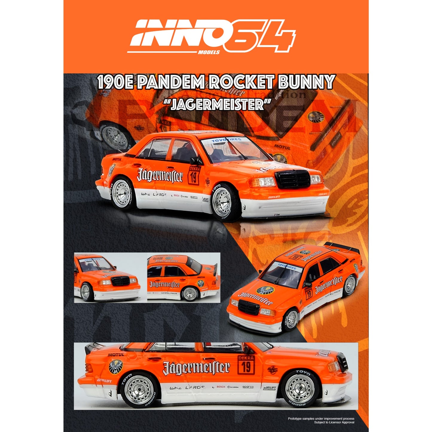 INNO64 - Pre-Order - PANDEM ROCKET BUNNY Mercedes 190E JÄGERMEISTER - IN64-190EP-JGMT