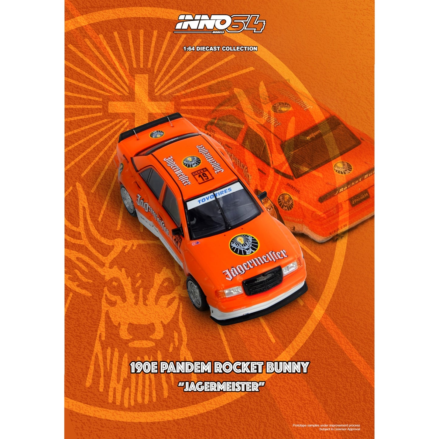 INNO64 - Pre-Order - PANDEM ROCKET BUNNY Mercedes 190E JÄGERMEISTER - IN64-190EP-JGMT