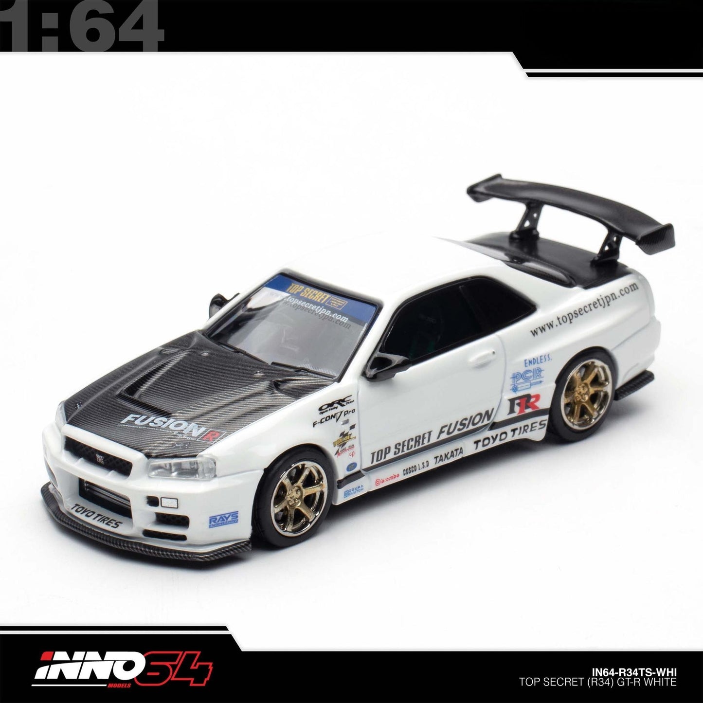 INNO64 - Pre-Order - Nissan Skyline GT-R R34 (BNR34) Top-Secret - IN64-R34TS-WHI