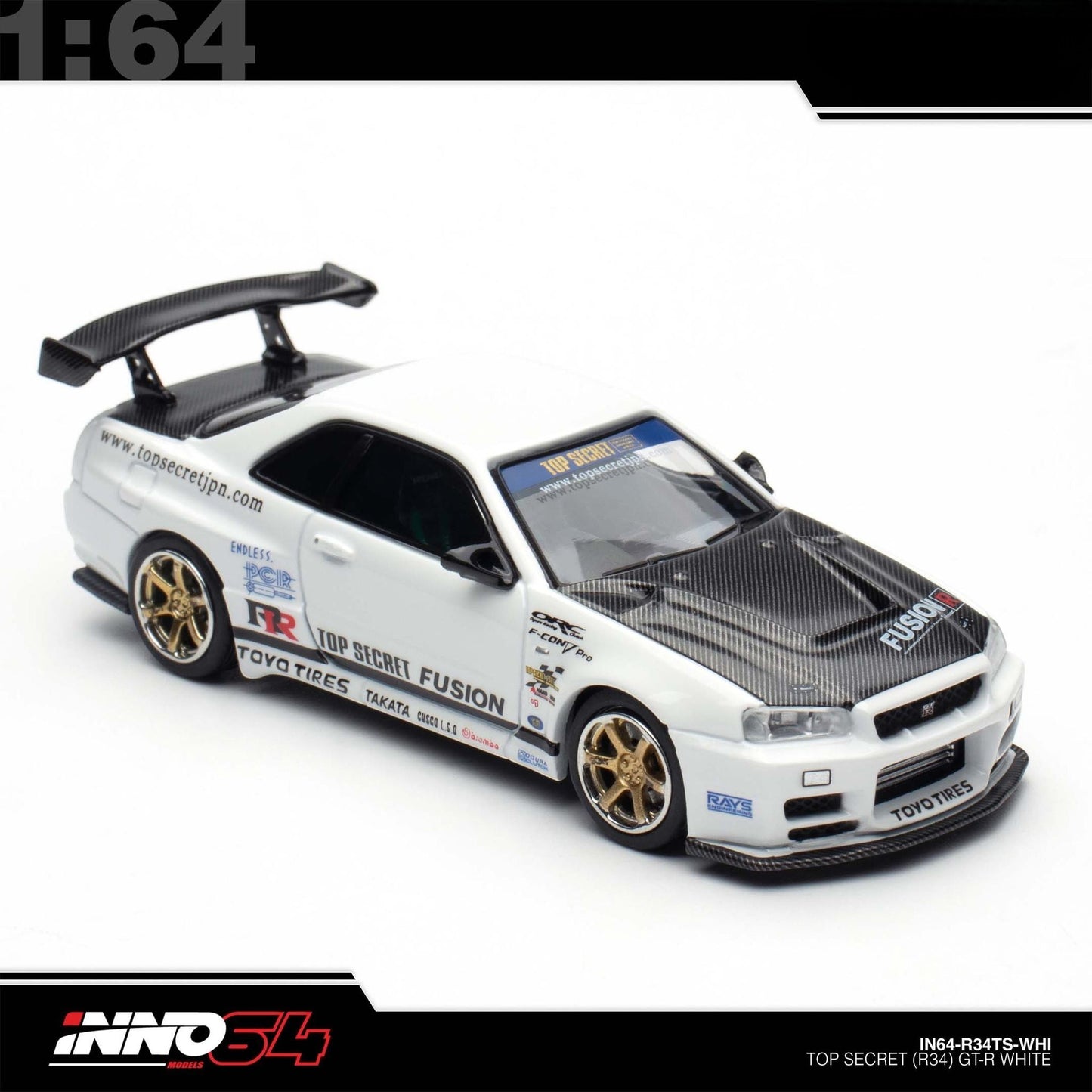 INNO64 - Pre-Order - Nissan Skyline GT-R R34 (BNR34) Top-Secret - IN64-R34TS-WHI