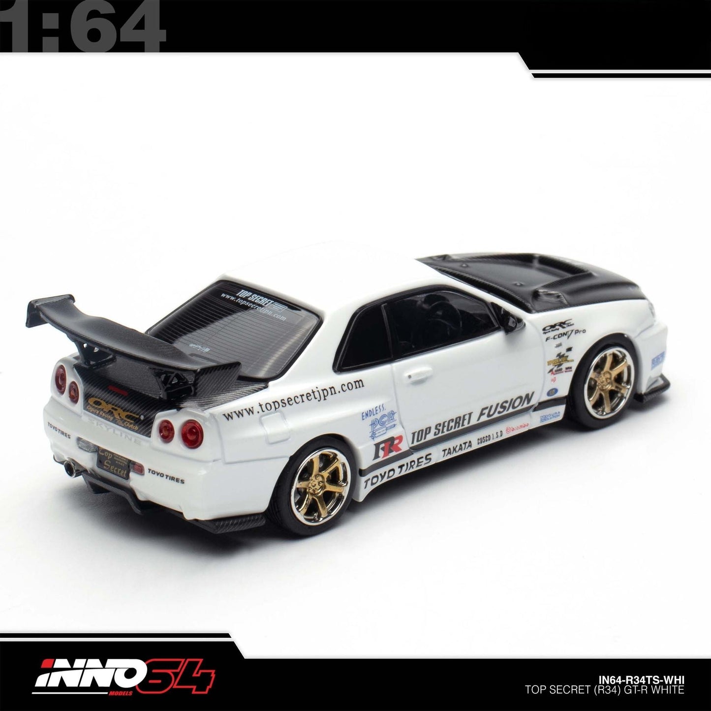 INNO64 - Pre-Order - Nissan Skyline GT-R R34 (BNR34) Top-Secret - IN64-R34TS-WHI