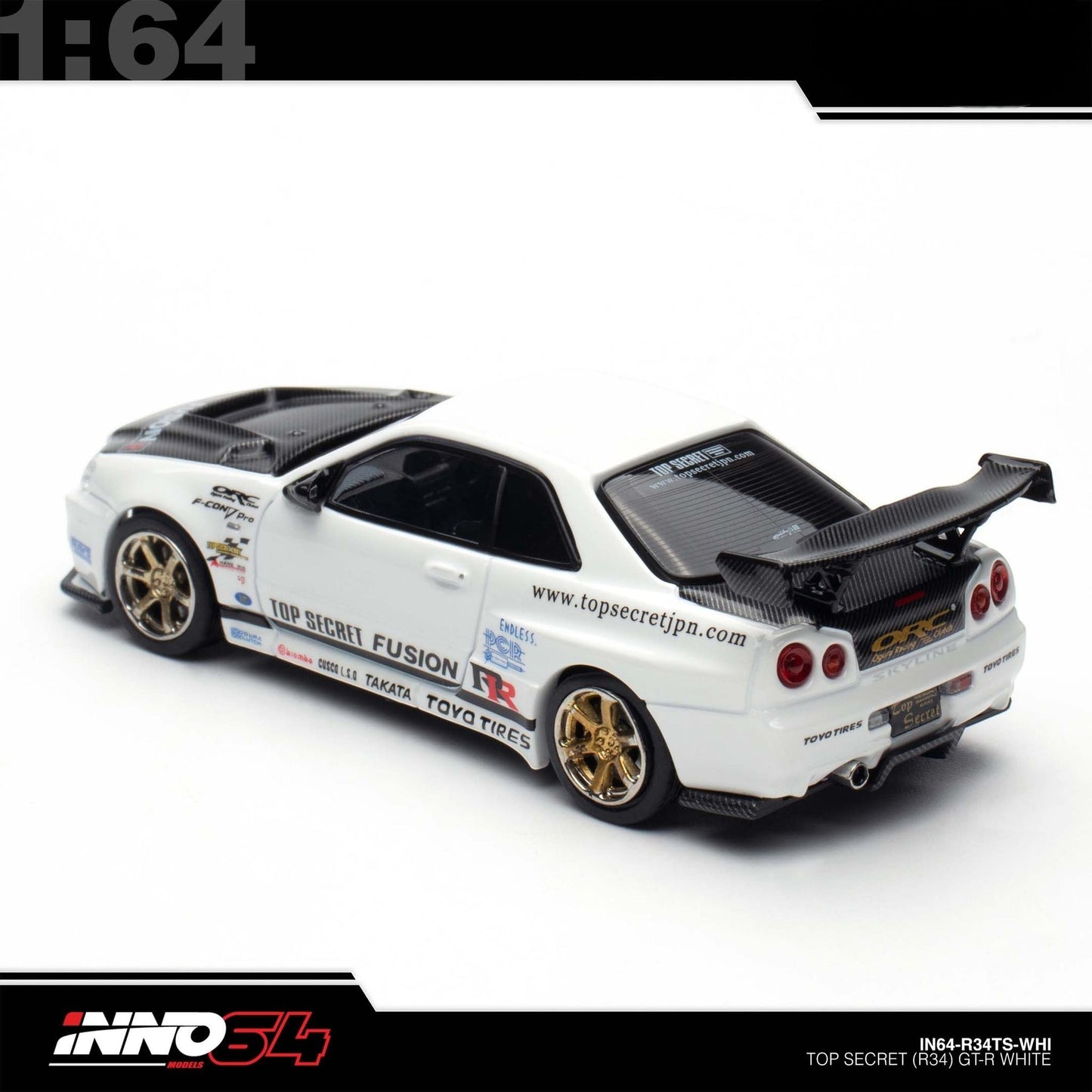 INNO64 - Pre-Order - Nissan Skyline GT-R R34 (BNR34) Top-Secret - IN64-R34TS-WHI