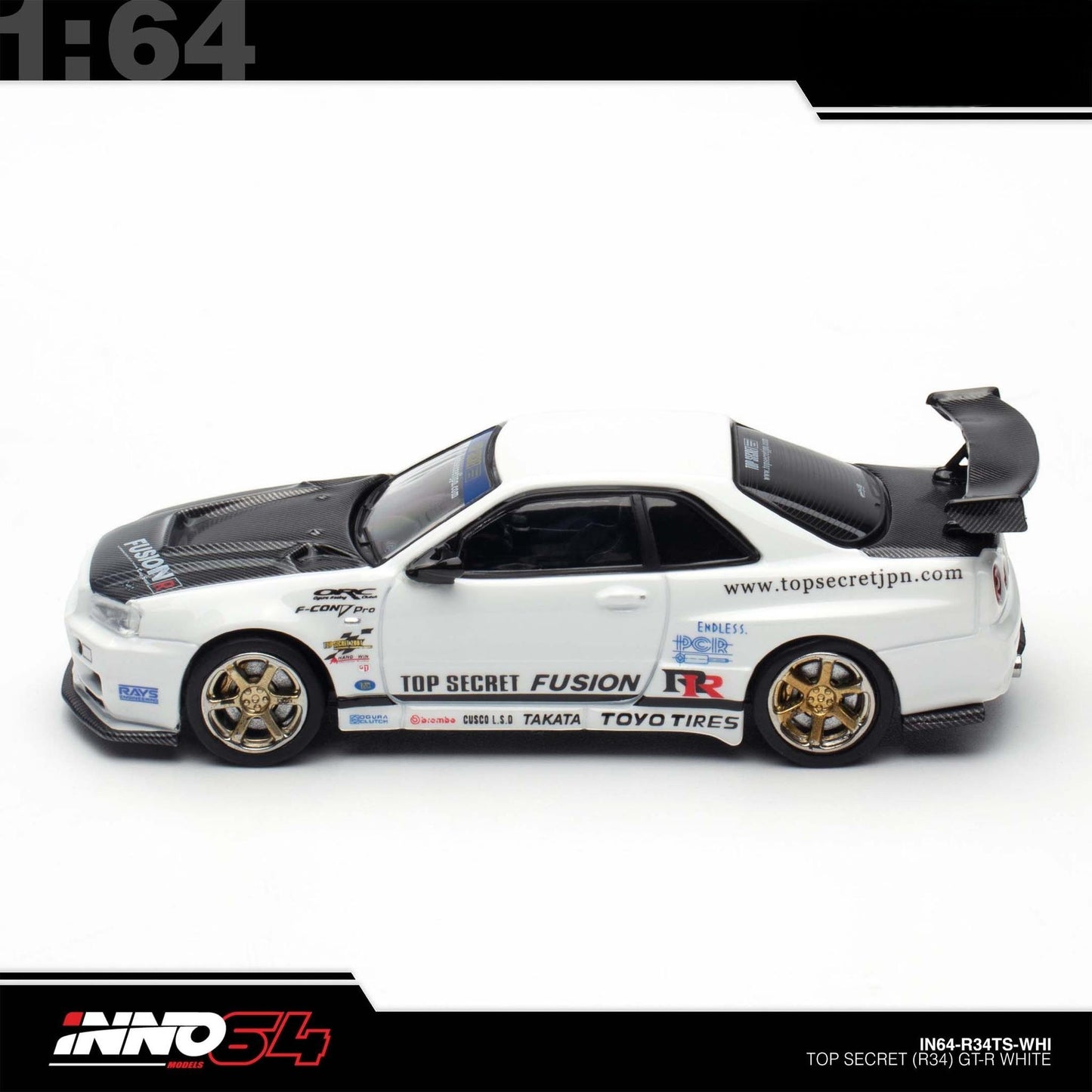 INNO64 - Pre-Order - Nissan Skyline GT-R R34 (BNR34) Top-Secret - IN64-R34TS-WHI