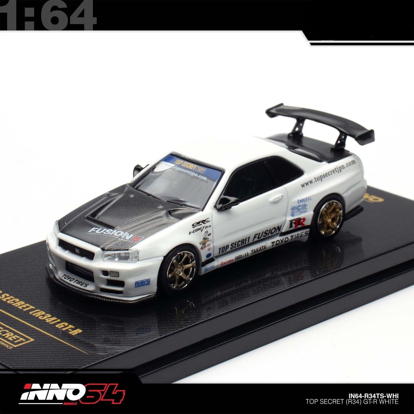 INNO64 - Pre-Order - Nissan Skyline GT-R R34 (BNR34) Top-Secret - IN64-R34TS-WHI