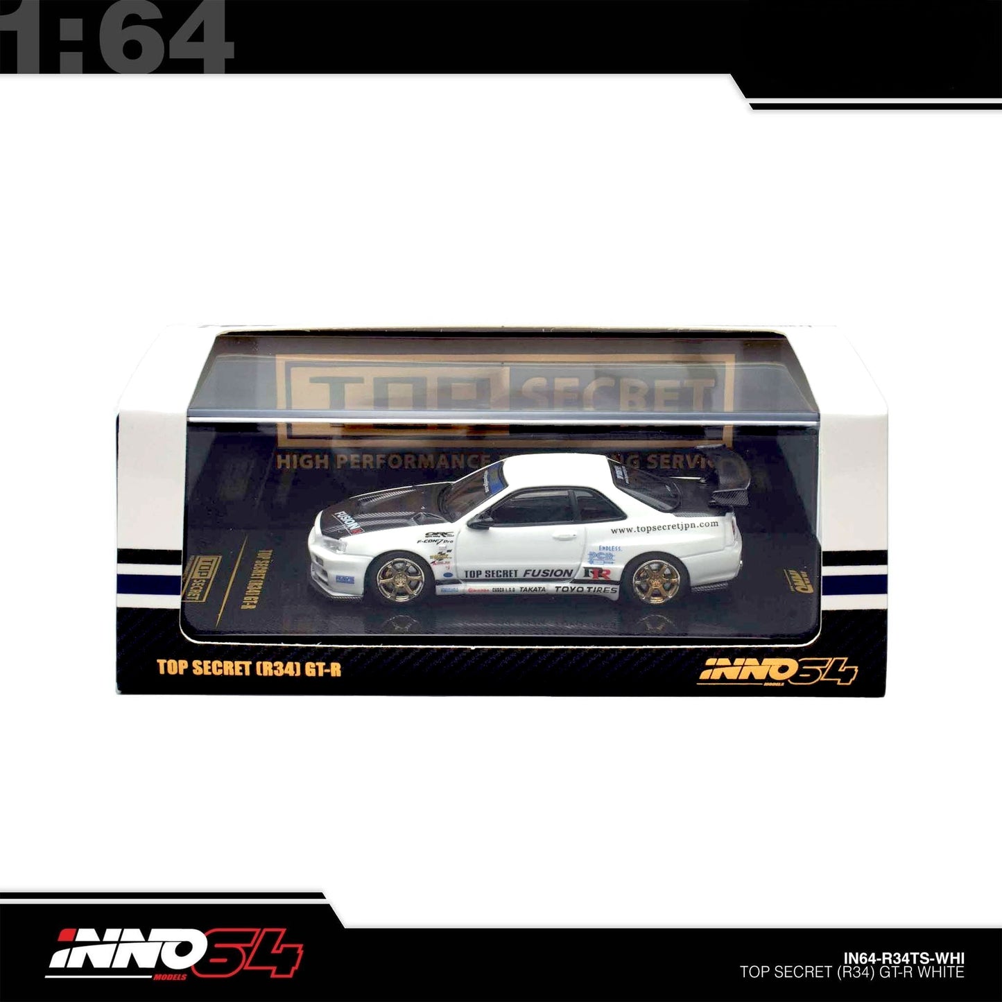 INNO64 - Pre-Order - Nissan Skyline GT-R R34 (BNR34) Top-Secret - IN64-R34TS-WHI