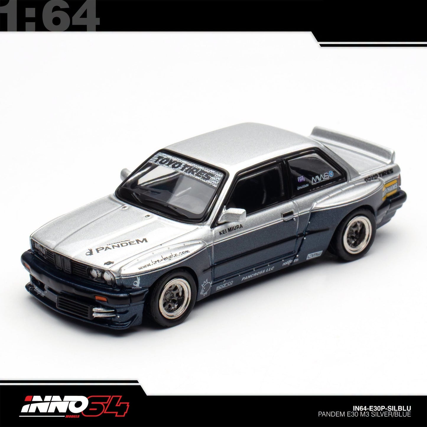 INNO64 - Pre-Order - PANDEM E30 M3 Silver/Blue - BMW M3 - IN64-E30P-SILBLU