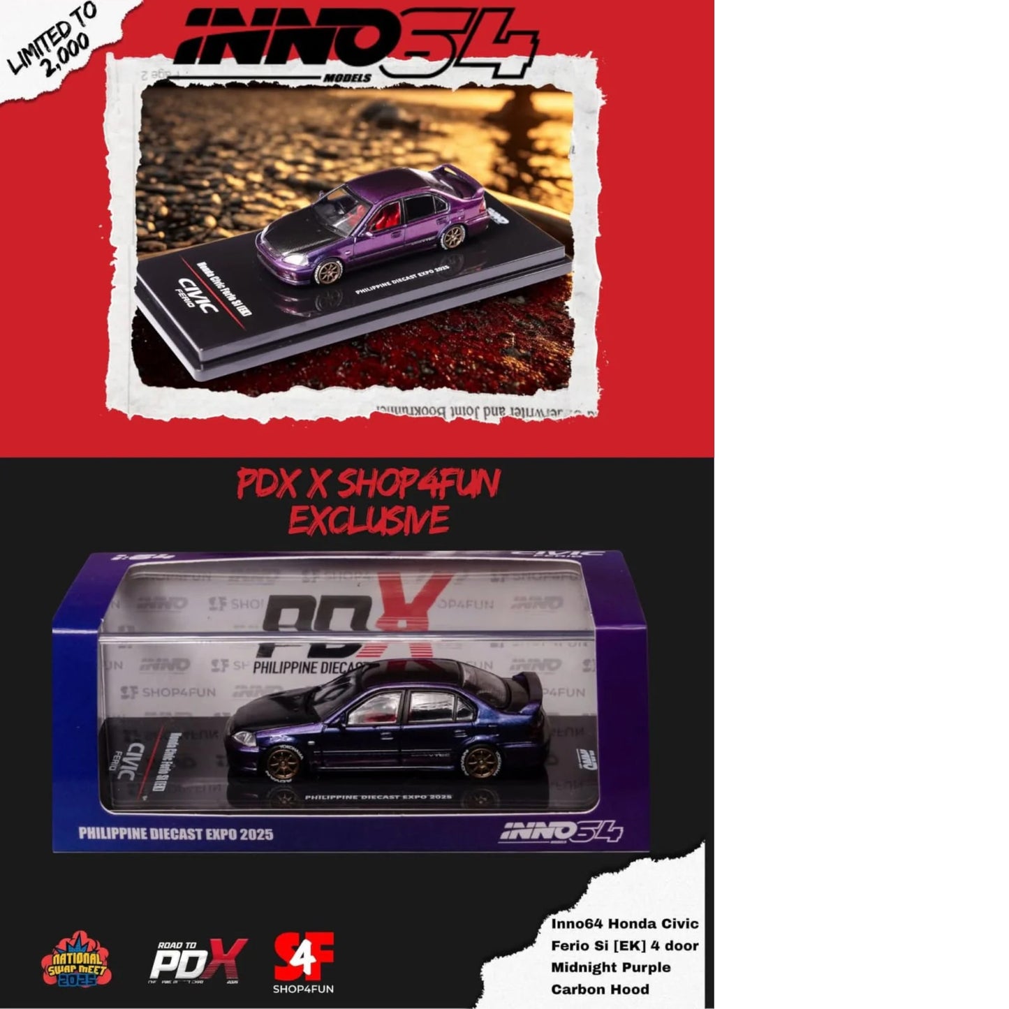 INNO64 - Honda Civic Ferio Si (EK) Philippine Diecast Expo 2025 Midnight Purple IN64-EKS-MP-PDX25