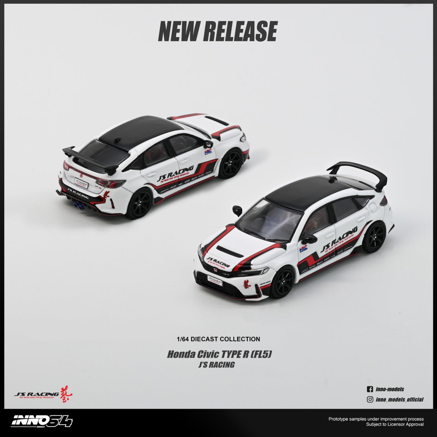INNO64 - Pre-Order - HONDA CIVIC (FL5) J'S RACING - IN64-FL5JS-WHI