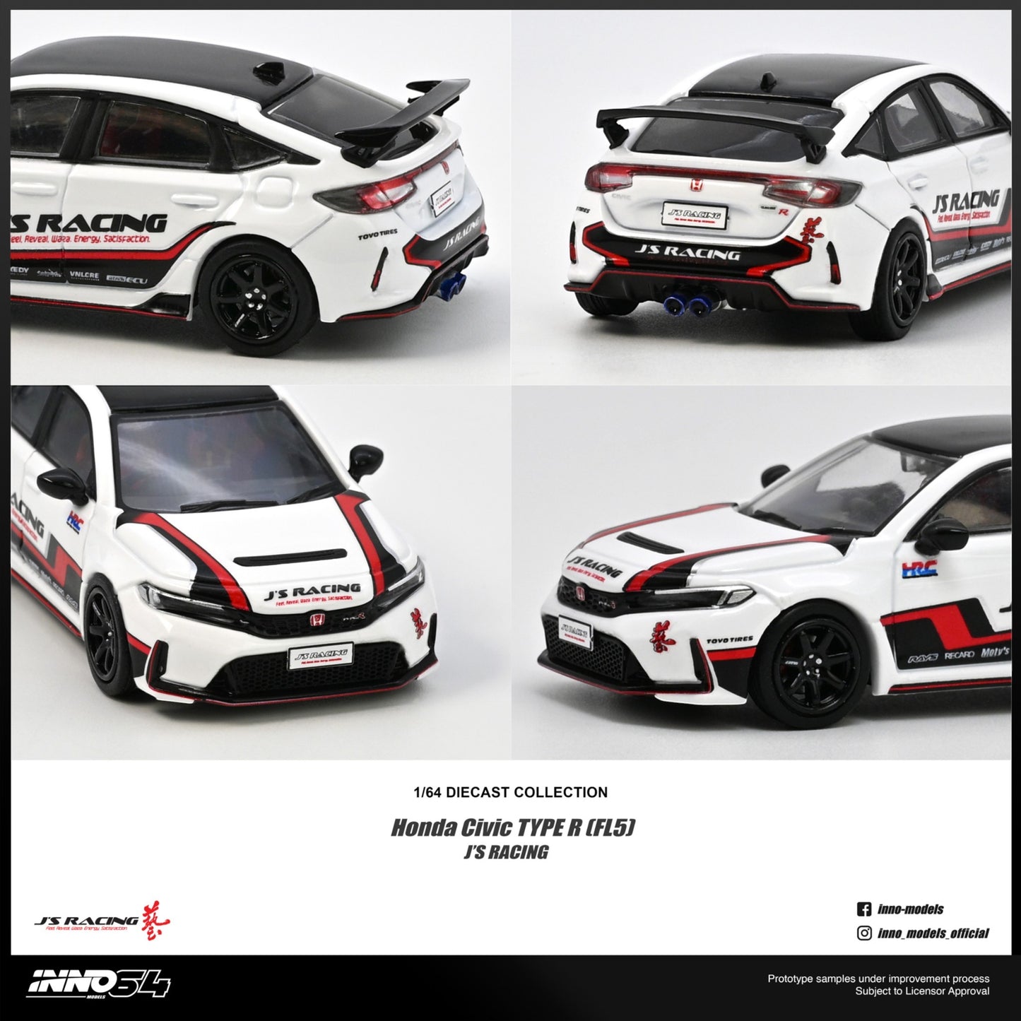 INNO64 - Pre-Order - HONDA CIVIC (FL5) J'S RACING - IN64-FL5JS-WHI