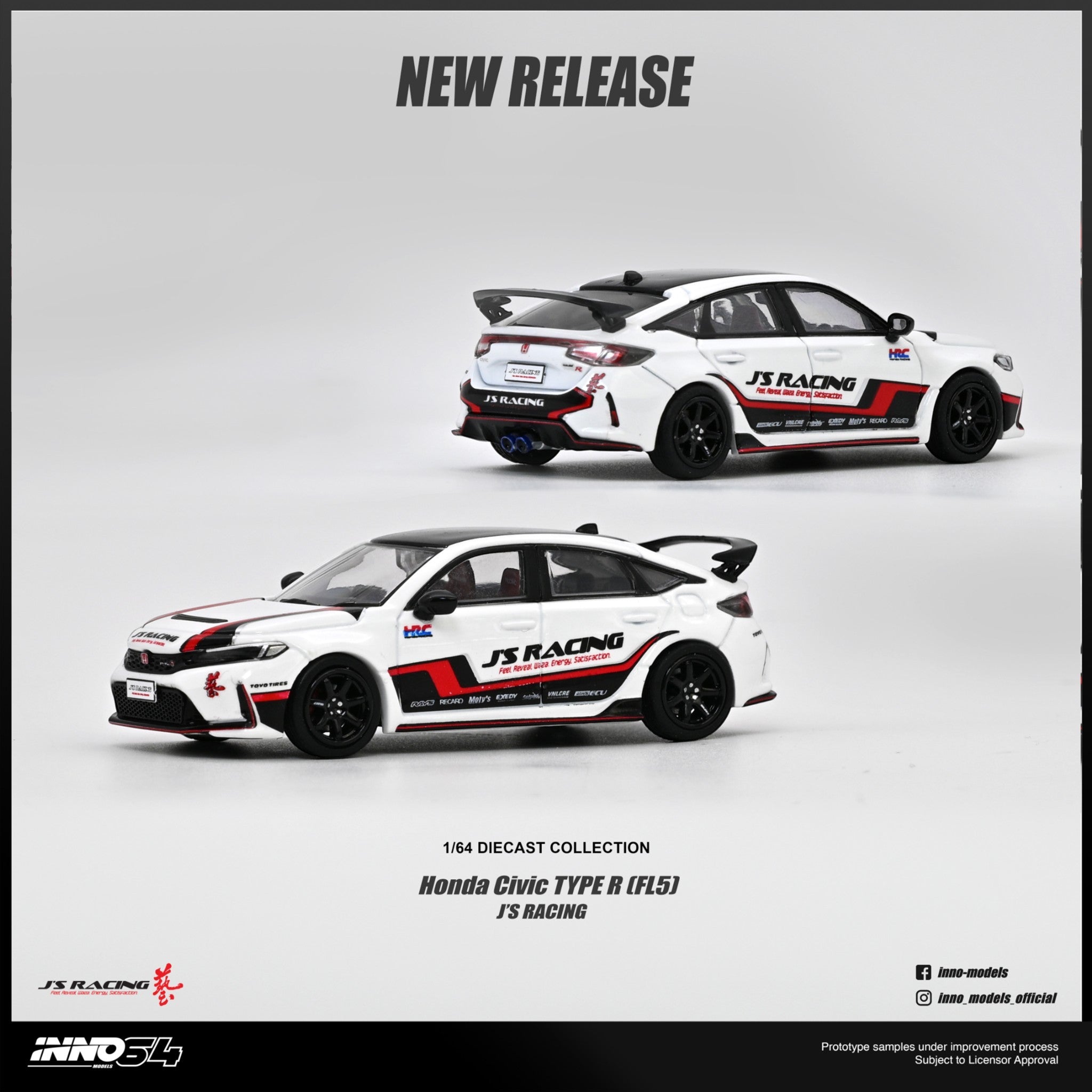 INNO64 - Pre-Order - HONDA CIVIC (FL5) J'S RACING - IN64-FL5JS-WHI