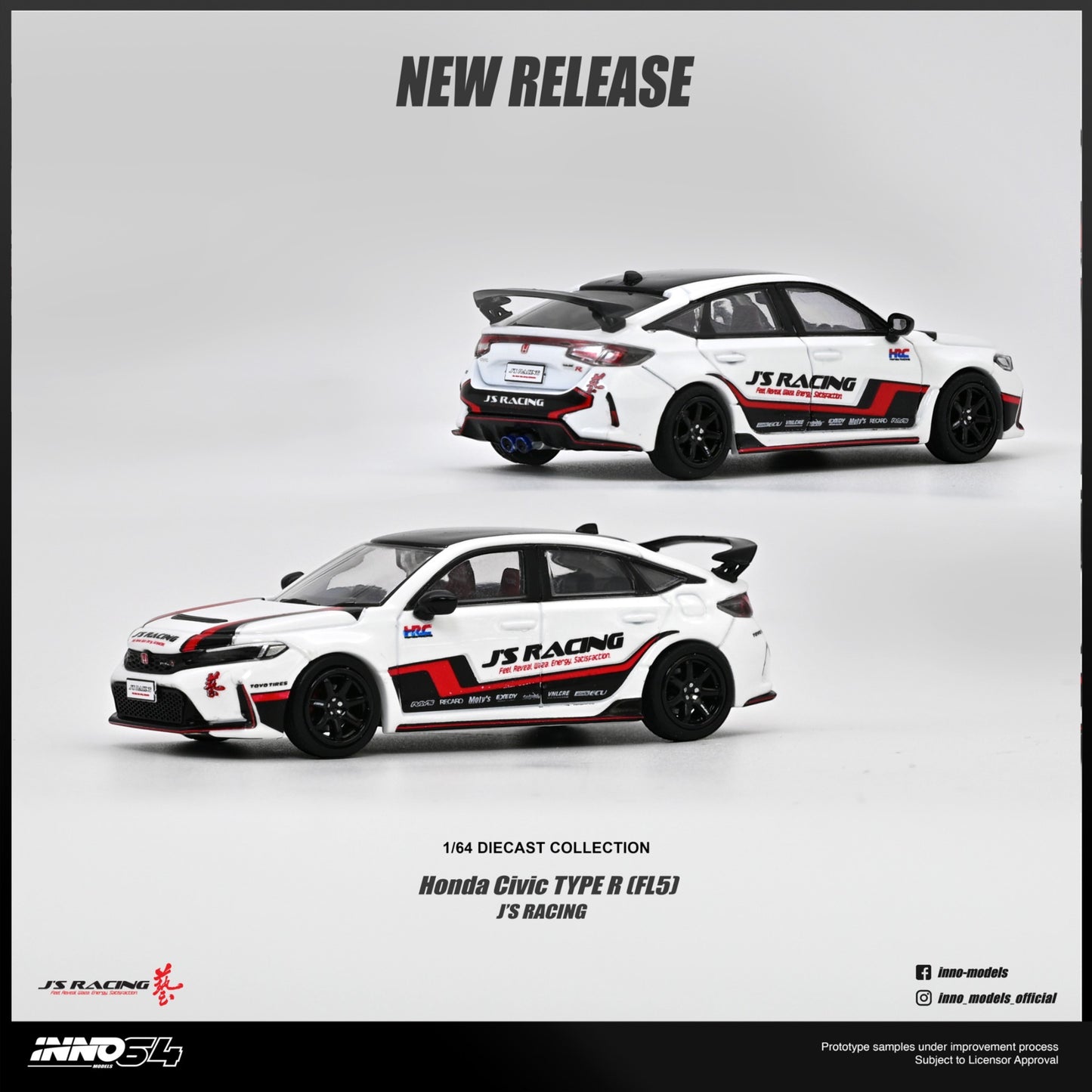 INNO64 - Pre-Order - HONDA CIVIC (FL5) J'S RACING - IN64-FL5JS-WHI