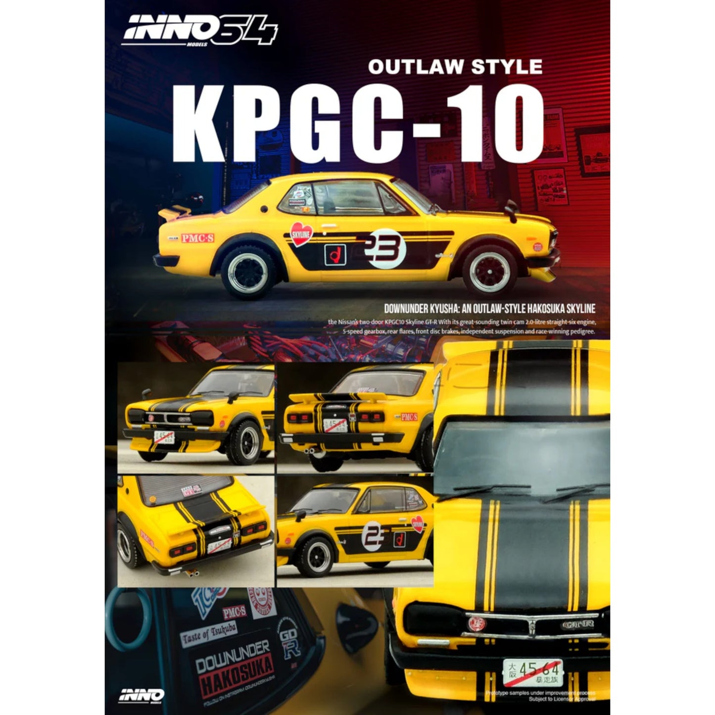 INNO64 -  NISSAN SKYLINE 2000 GT-R (KPGC10) - IN64-KPGC10-YL23 - Outlaw Style
