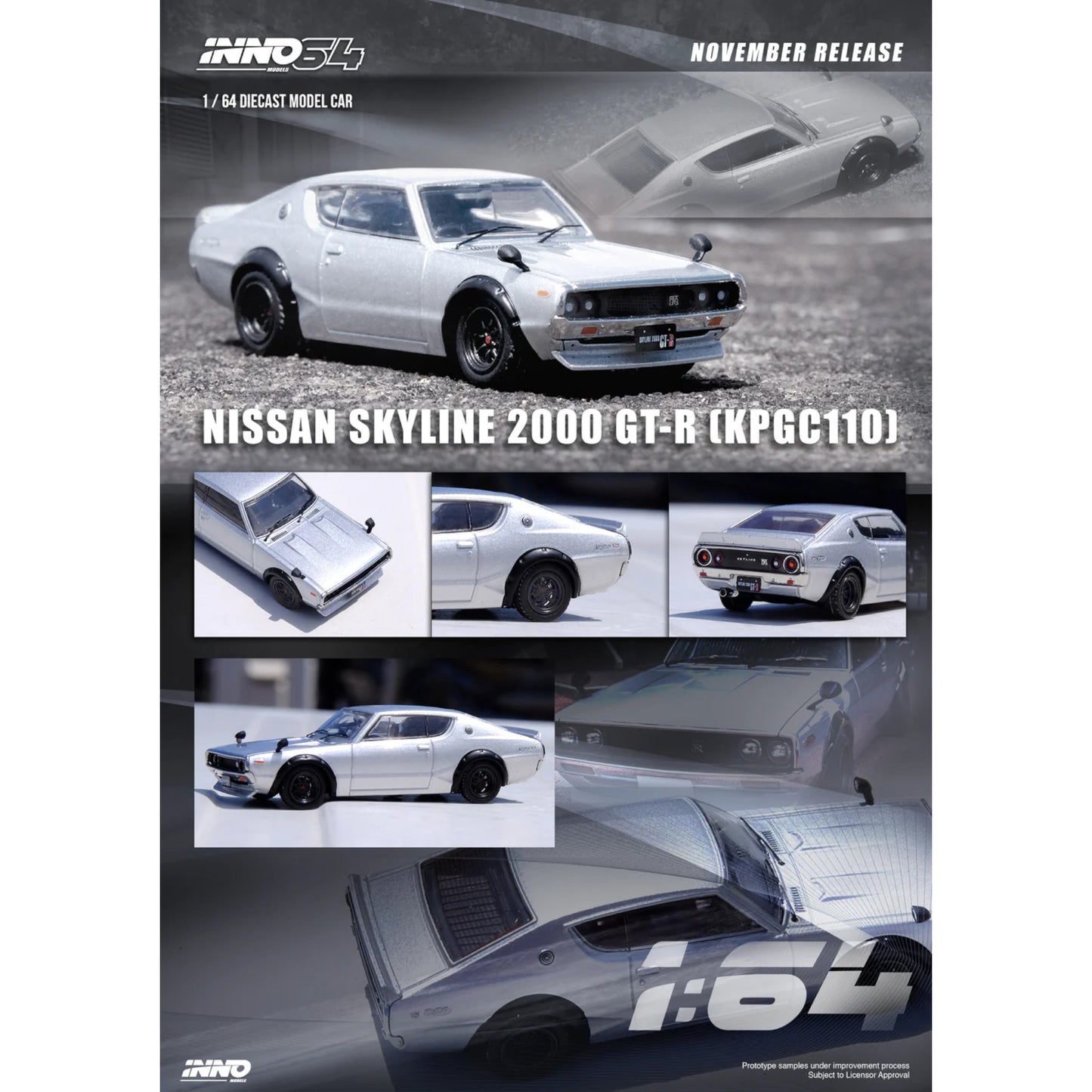 INNO64 - Nissan Skyline 2000 GT-R (KPGC110), silver - 1:64 - IN64-KPGC110-SIL
