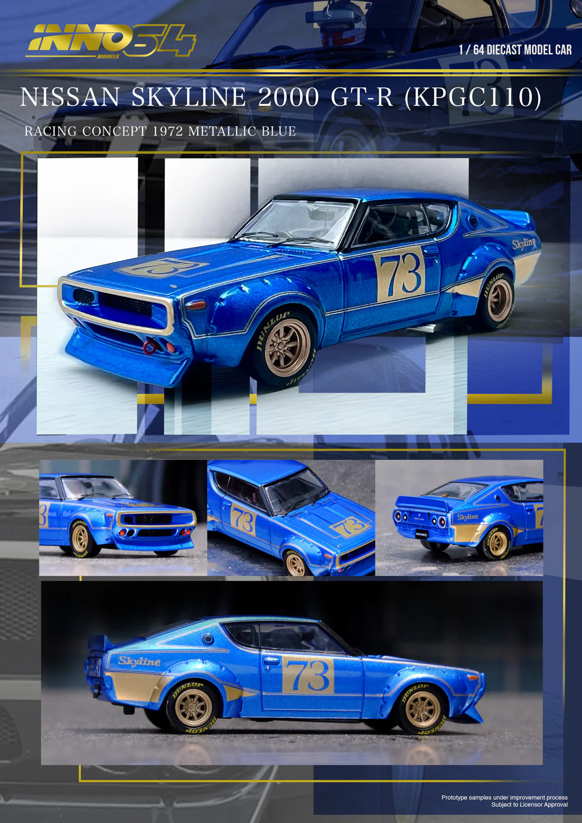 INNO64 - NISSAN SKYLINE 2000 GT-R (KPGC110) Racing Concept Blue - IN64-KPGC110RC-BLU - 1:64