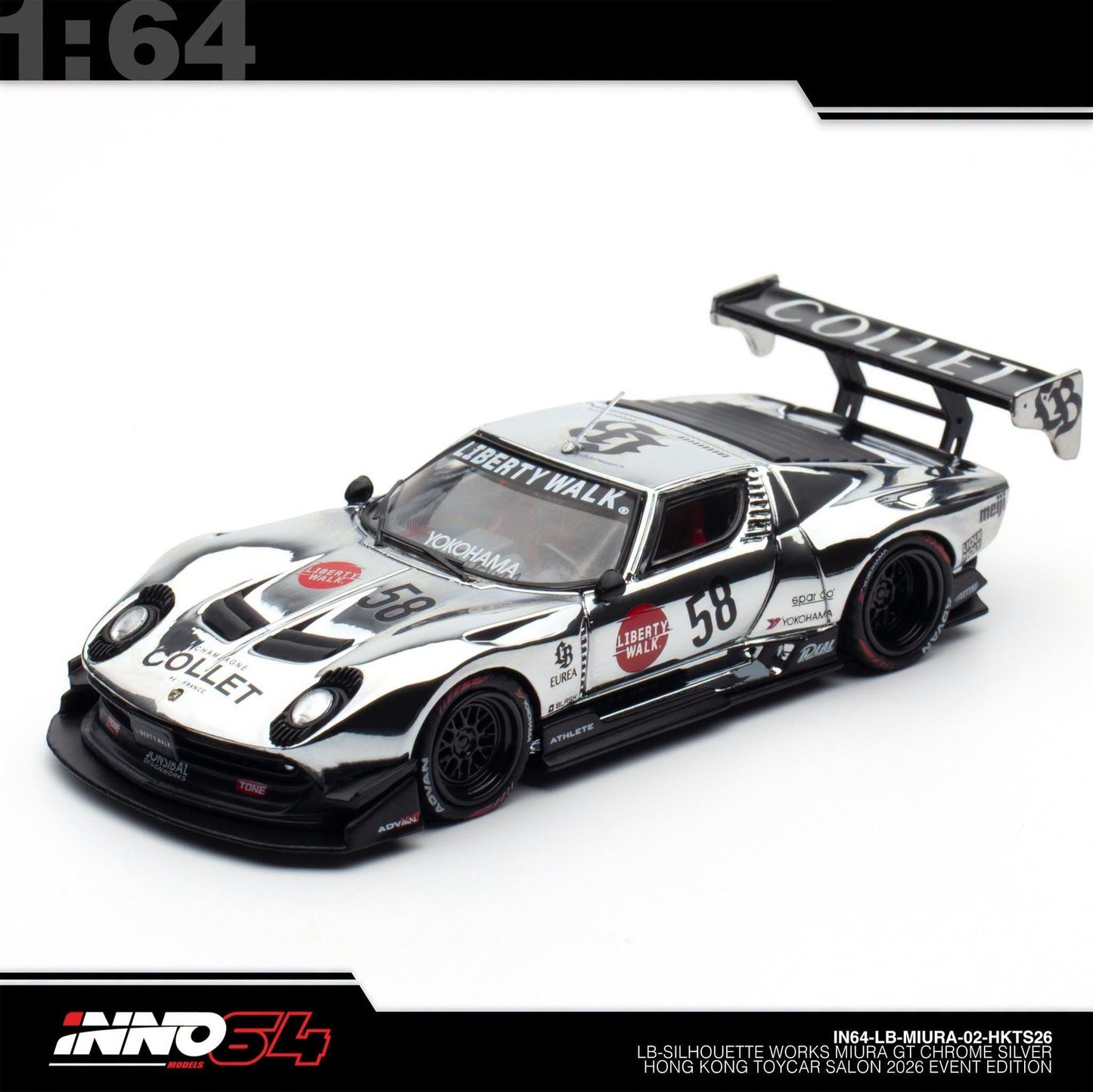 INNO64 - Pre-Order - LB-Silhouette Works Miura GT, Chrome-Silver - Hong Kong Toy Car Salon 2026 - IN64-LB-MIURA-02-HKTS26