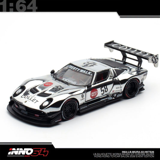 INNO64 - Pre-Order - LB-Silhouette Works Miura GT, Chrome-Silver - Hong Kong Toy Car Salon 2026 - IN64-LB-MIURA-02-HKTS26