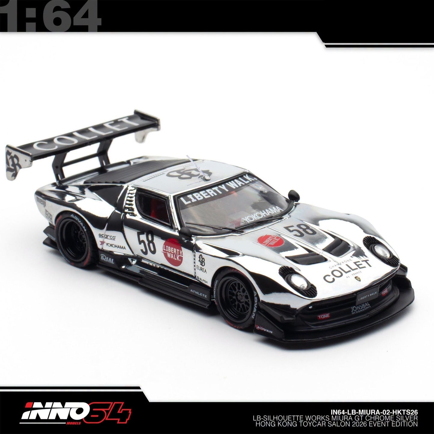 INNO64 - Pre-Order - LB-Silhouette Works Miura GT, Chrome-Silver - Hong Kong Toy Car Salon 2026 - IN64-LB-MIURA-02-HKTS26