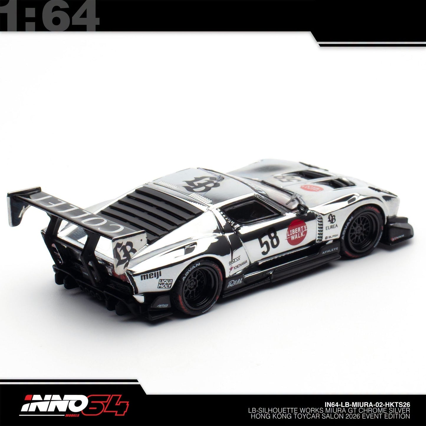 INNO64 - Pre-Order - LB-Silhouette Works Miura GT, Chrome-Silver - Hong Kong Toy Car Salon 2026 - IN64-LB-MIURA-02-HKTS26
