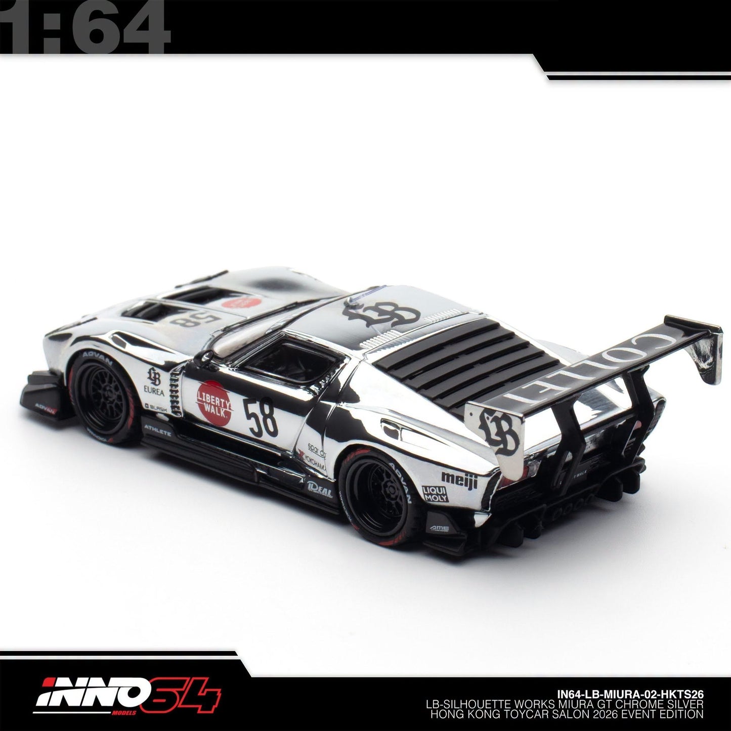 INNO64 - Pre-Order - LB-Silhouette Works Miura GT, Chrome-Silver - Hong Kong Toy Car Salon 2026 - IN64-LB-MIURA-02-HKTS26