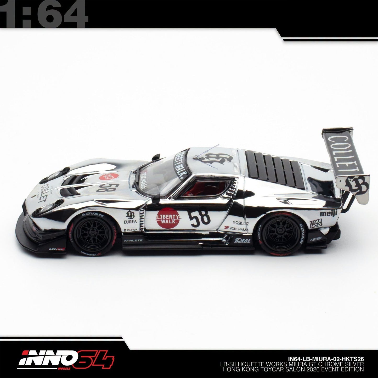 INNO64 - Pre-Order - LB-Silhouette Works Miura GT, Chrome-Silver - Hong Kong Toy Car Salon 2026 - IN64-LB-MIURA-02-HKTS26
