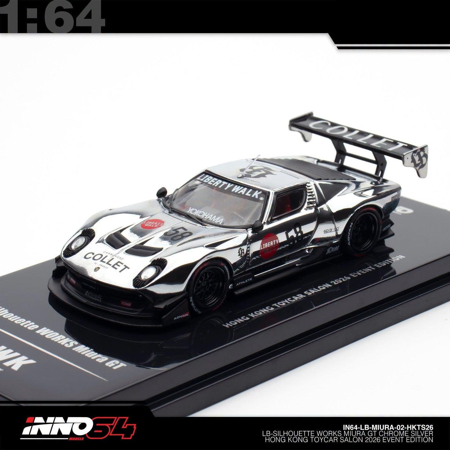 INNO64 - Pre-Order - LB-Silhouette Works Miura GT, Chrome-Silver - Hong Kong Toy Car Salon 2026 - IN64-LB-MIURA-02-HKTS26