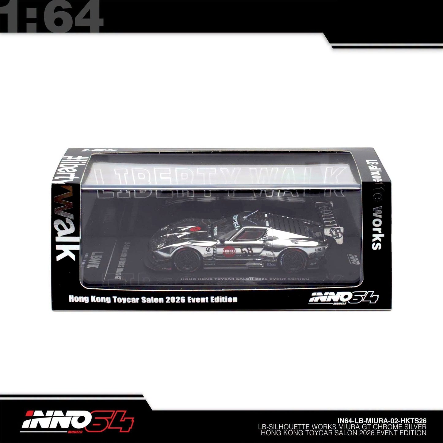 INNO64 - Pre-Order - LB-Silhouette Works Miura GT, Chrome-Silver - Hong Kong Toy Car Salon 2026 - IN64-LB-MIURA-02-HKTS26