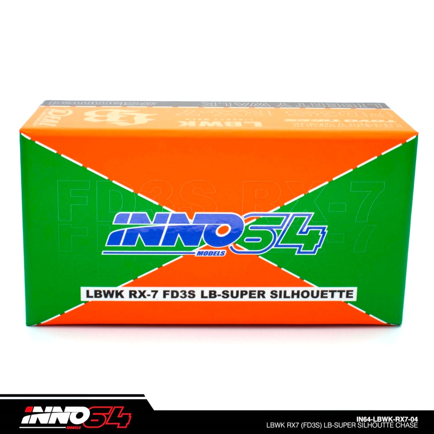 INNO64 - LBWK Mazda RX7 (FD3S) LB Super Silhouette, green/orange - 1:64 - IN64-LBWK-RX7-04 - Chase Car