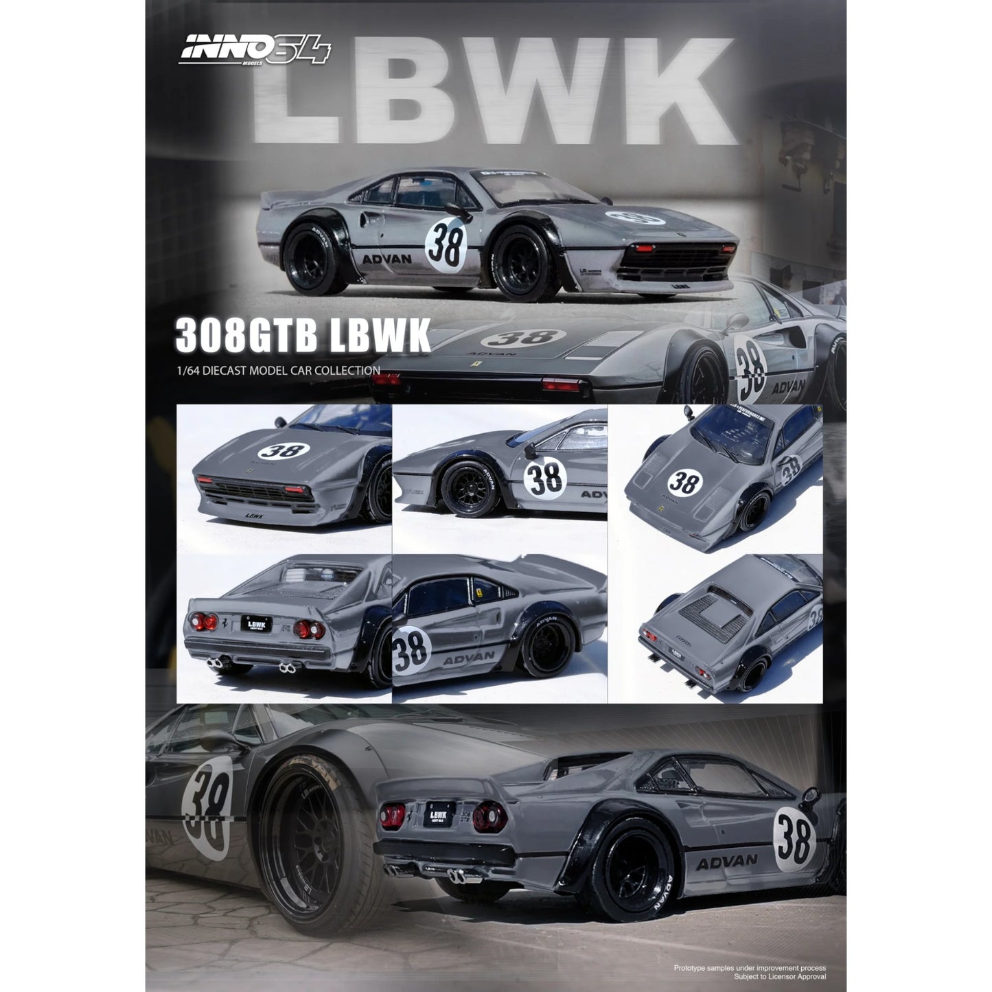 INNO64 - LBWK Ferrari 308 GTB, grey - 1:64 - IN64-LBWK308-GREY – einszu64