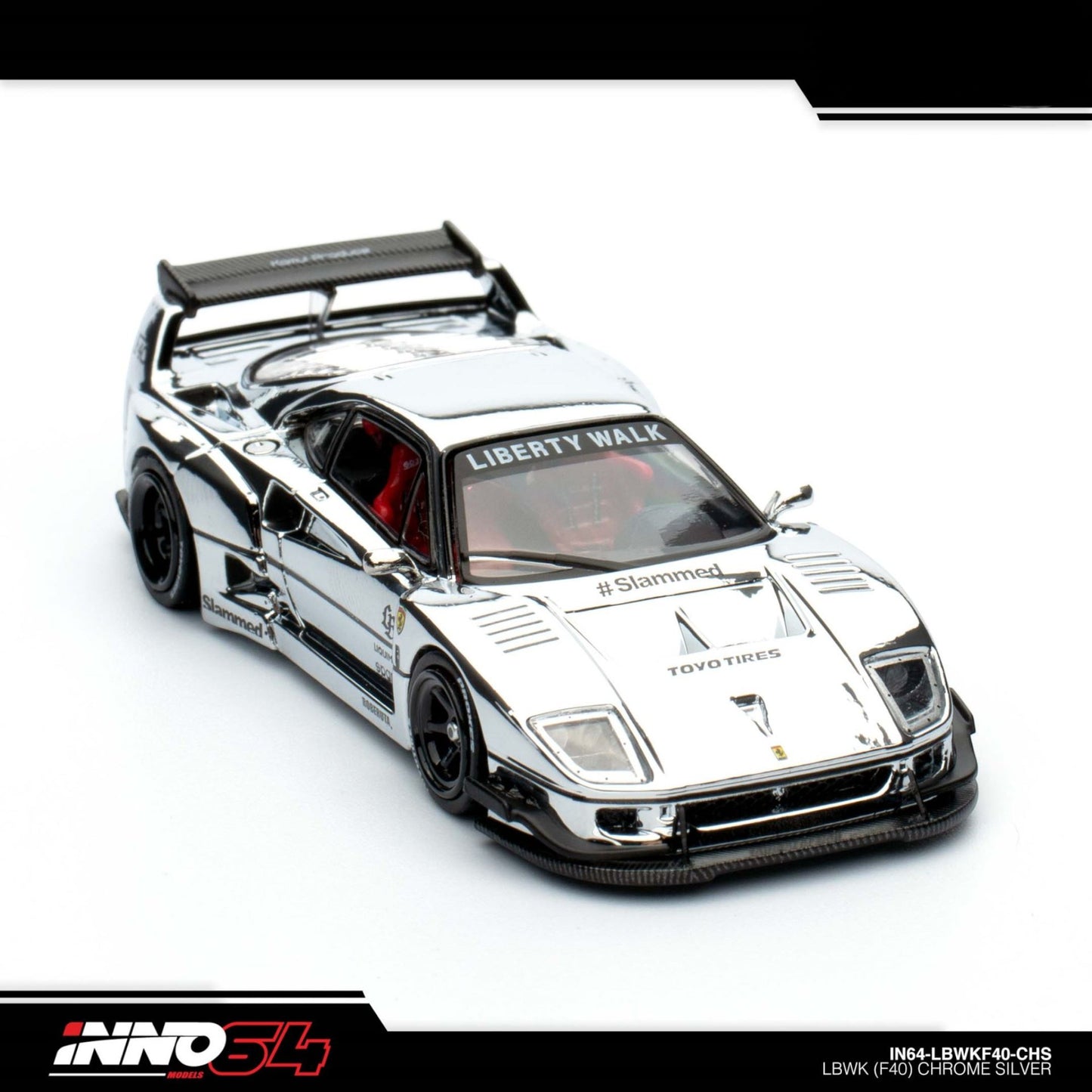 INNO64 - LBWK Ferrari F40, chrome silver - IN64-LBWKF40-CHS