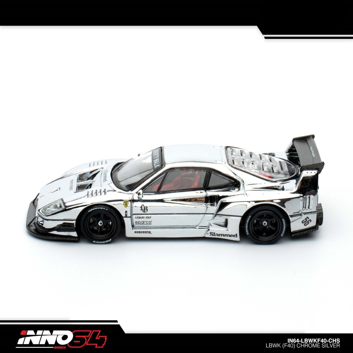 INNO64 - LBWK Ferrari F40, chrome silver - IN64-LBWKF40-CHS