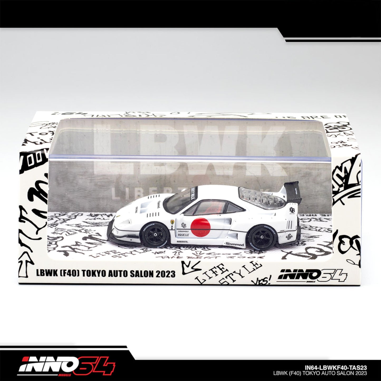 INNO64 - Liberty Walk Ferrari F40 Tokyo Salon 2023, white  - IN64-LBWKF40-TAS23