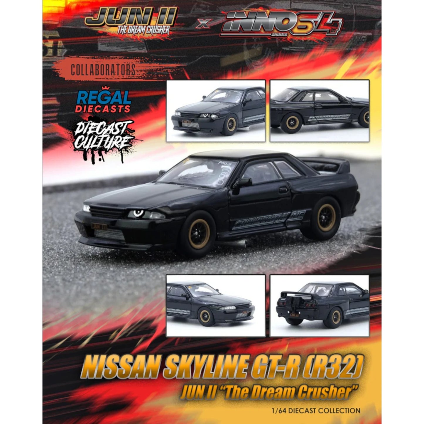 INNO64 - Pre-Order -Nissan Skyline GT-R (R32) JUN II Black "The Dream Crusher" - IN64-R32-JUNII