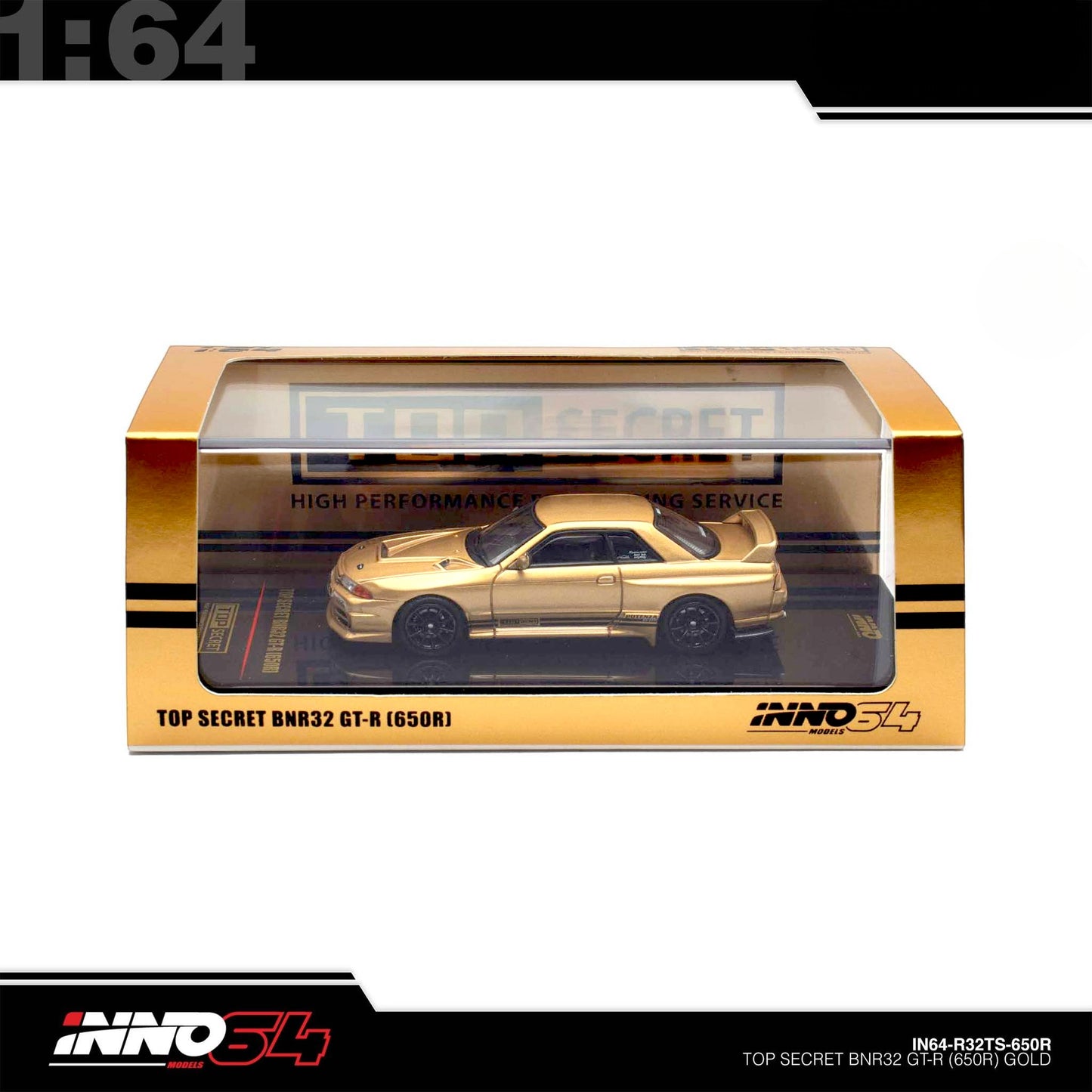 INNO64 - Pre-Order - TOP SECRET Skyline BNR32 GT-R (650R) Gold - IN64-R32TS-650R