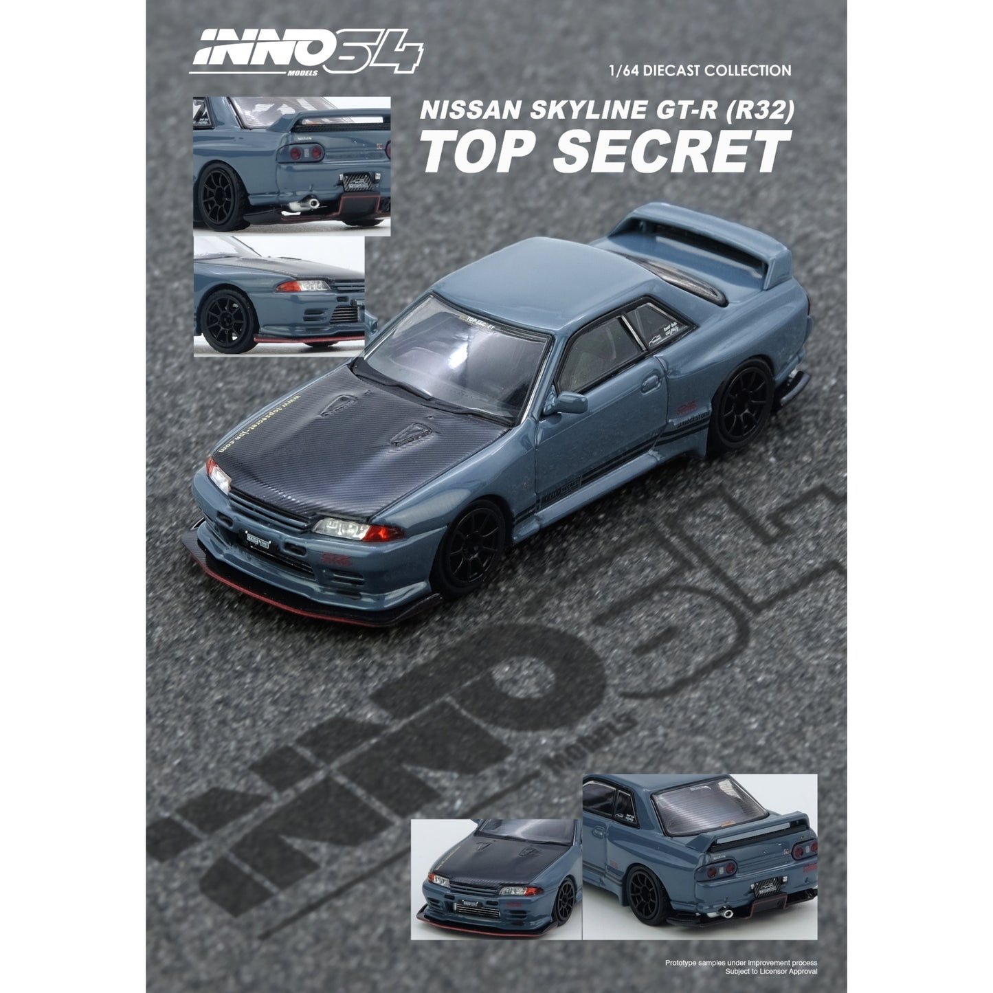 INNO64 - Pre-Order - TOP SECRET Nissan Skyline R32 GT-R Stealth Grey - IN64-R32TS-STGR