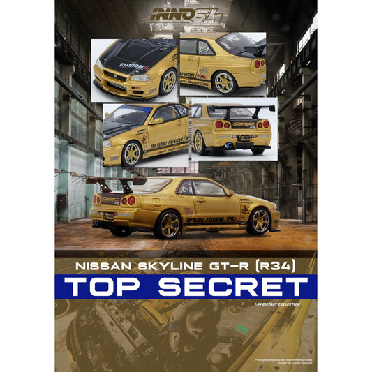 INNO64 - Pre-Order - TOP SECRET Nissan Skyline R34 GT-R Gold - IN64-R34TS-GOLD