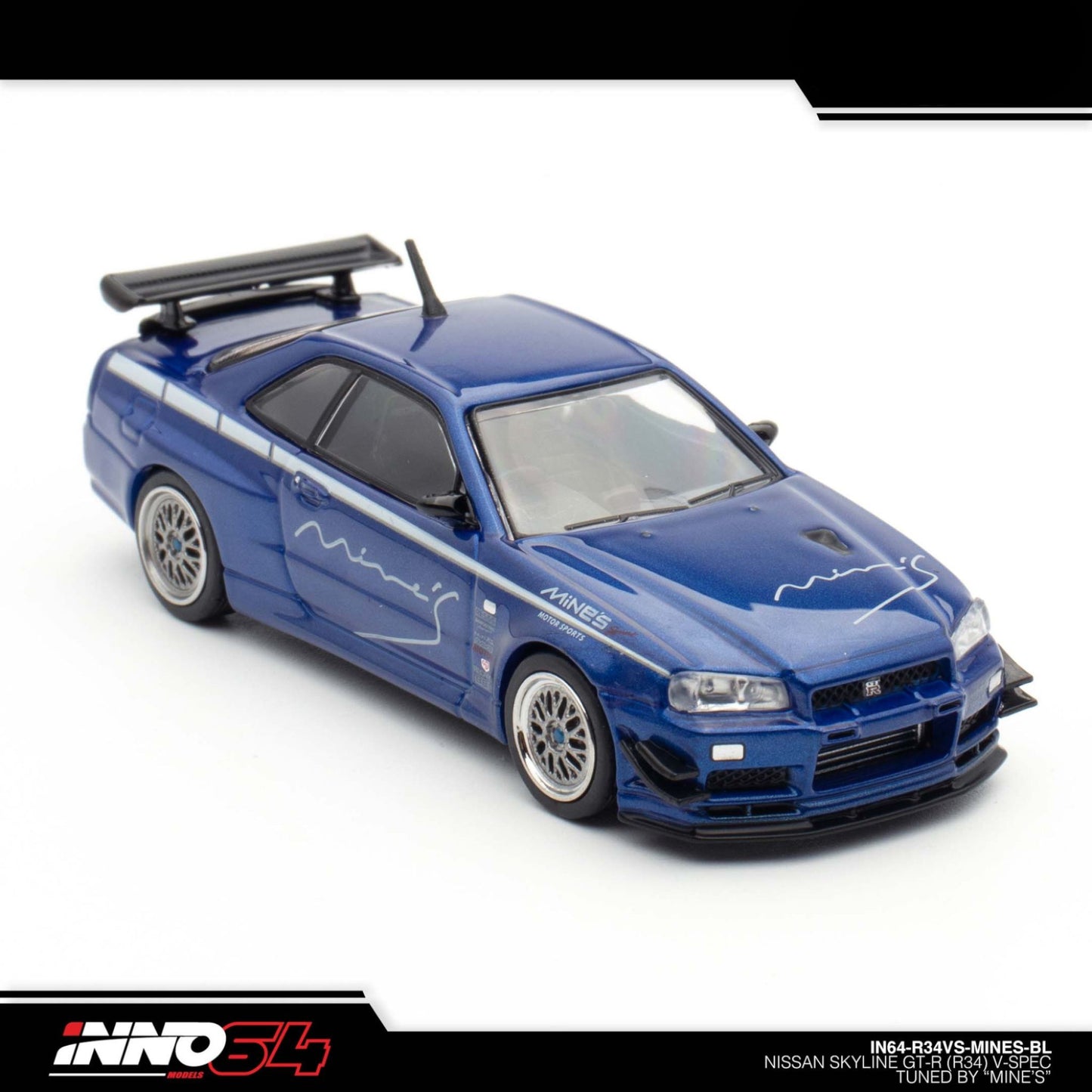 INNO64 - NISSAN SKYLINE GT-R (R34) V-SPEC Tuned by "MINE'S", blue - IN64-R34VS-MINES-BL