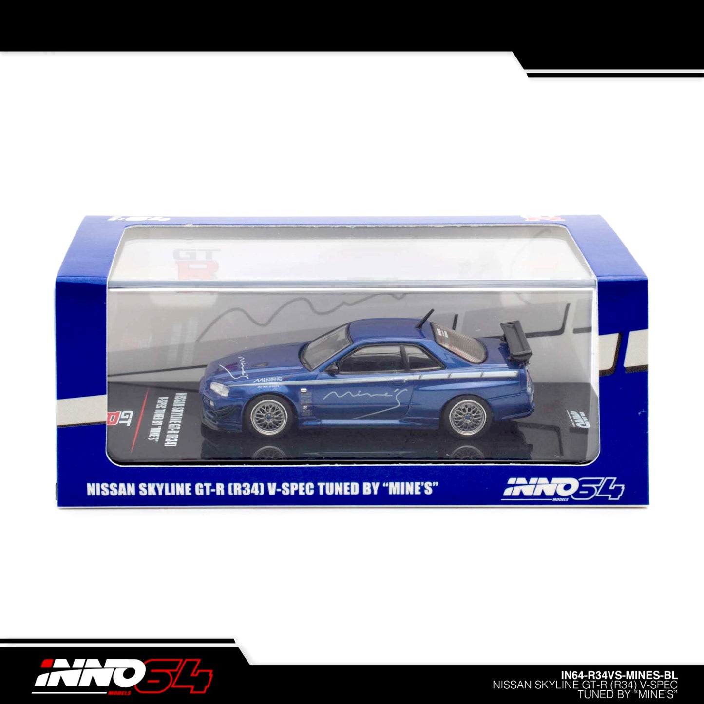 INNO64 - NISSAN SKYLINE GT-R (R34) V-SPEC Tuned by "MINE'S", blue - IN64-R34VS-MINES-BL