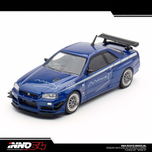 INNO64 - NISSAN SKYLINE GT-R (R34) V-SPEC Tuned by "MINE'S", blue - IN64-R34VS-MINES-BL
